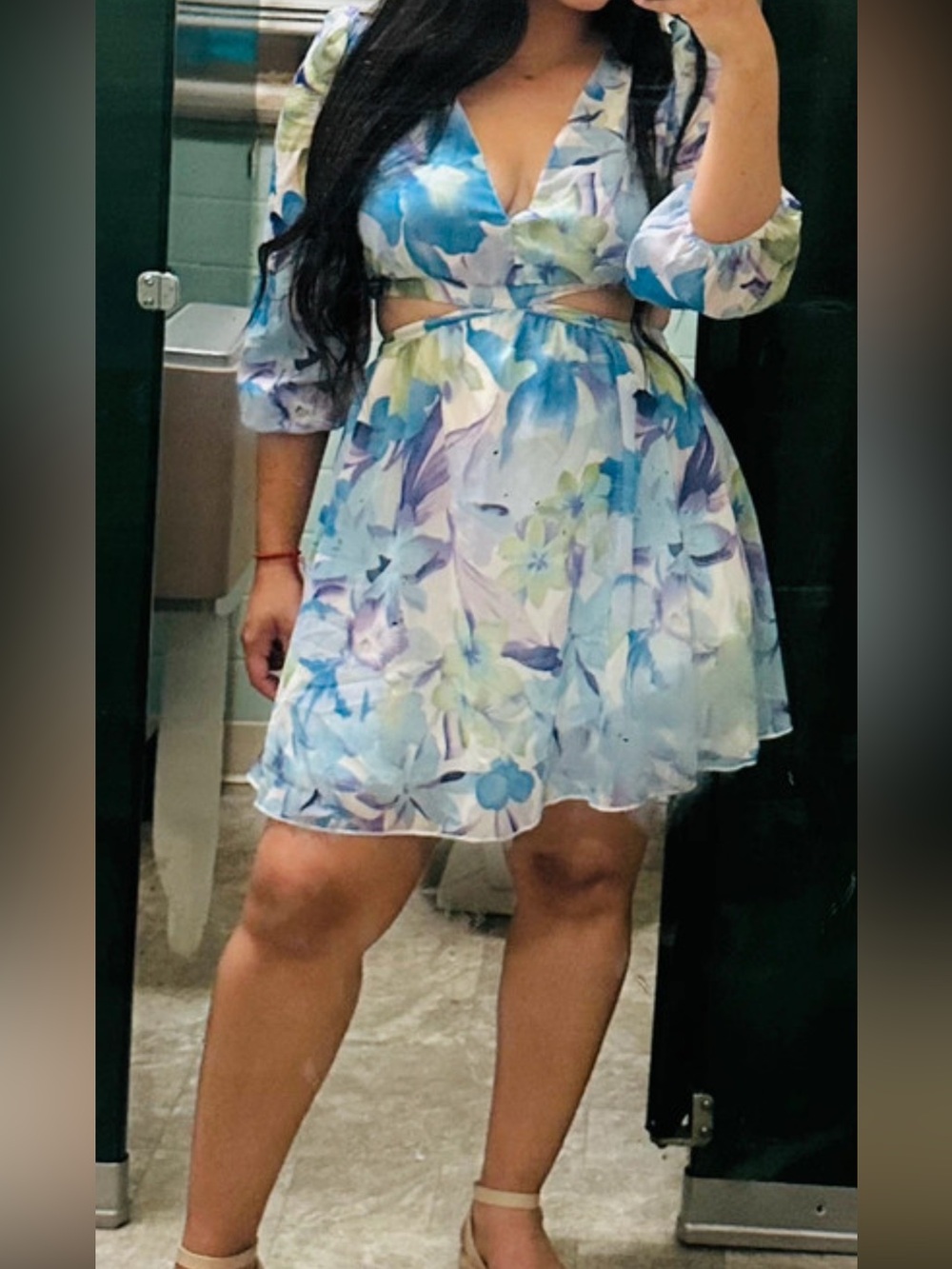 SHEIN Blue and Lavender Floral Mini Dress with Cutout